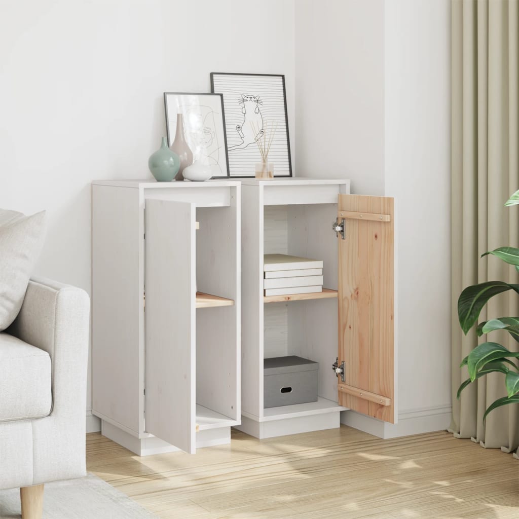 vidaXL Ντουλάπια 2 τεμ. Λευκά 31,5 x 34 x 75 εκ. από Μασίφ Ξύλο Πεύκου