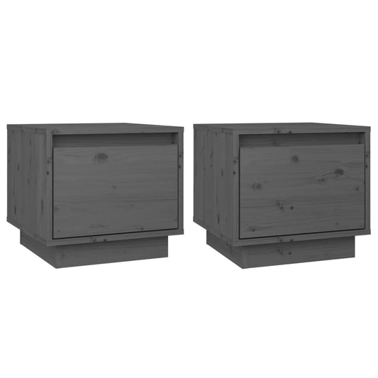 vidaXL Κομοδίνα 2 τεμ. Γκρι 35 x 34 x 32 εκ. από Μασίφ Ξύλο Πεύκου