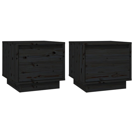 vidaXL Κομοδίνα 2 τεμ. Μαύρα 35 x 34 x 32 εκ. από Μασίφ Ξύλο Πεύκου