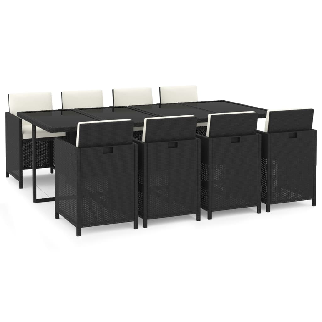 vidaXL Σετ Τραπεζαρίας Κήπου 9 τεμ. Μαύρο από Συνθ. Ρατάν με Μαξιλάρια