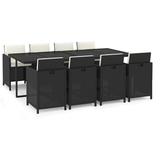 vidaXL Σετ Τραπεζαρίας Κήπου 9 τεμ. Μαύρο από Συνθ. Ρατάν με Μαξιλάρια