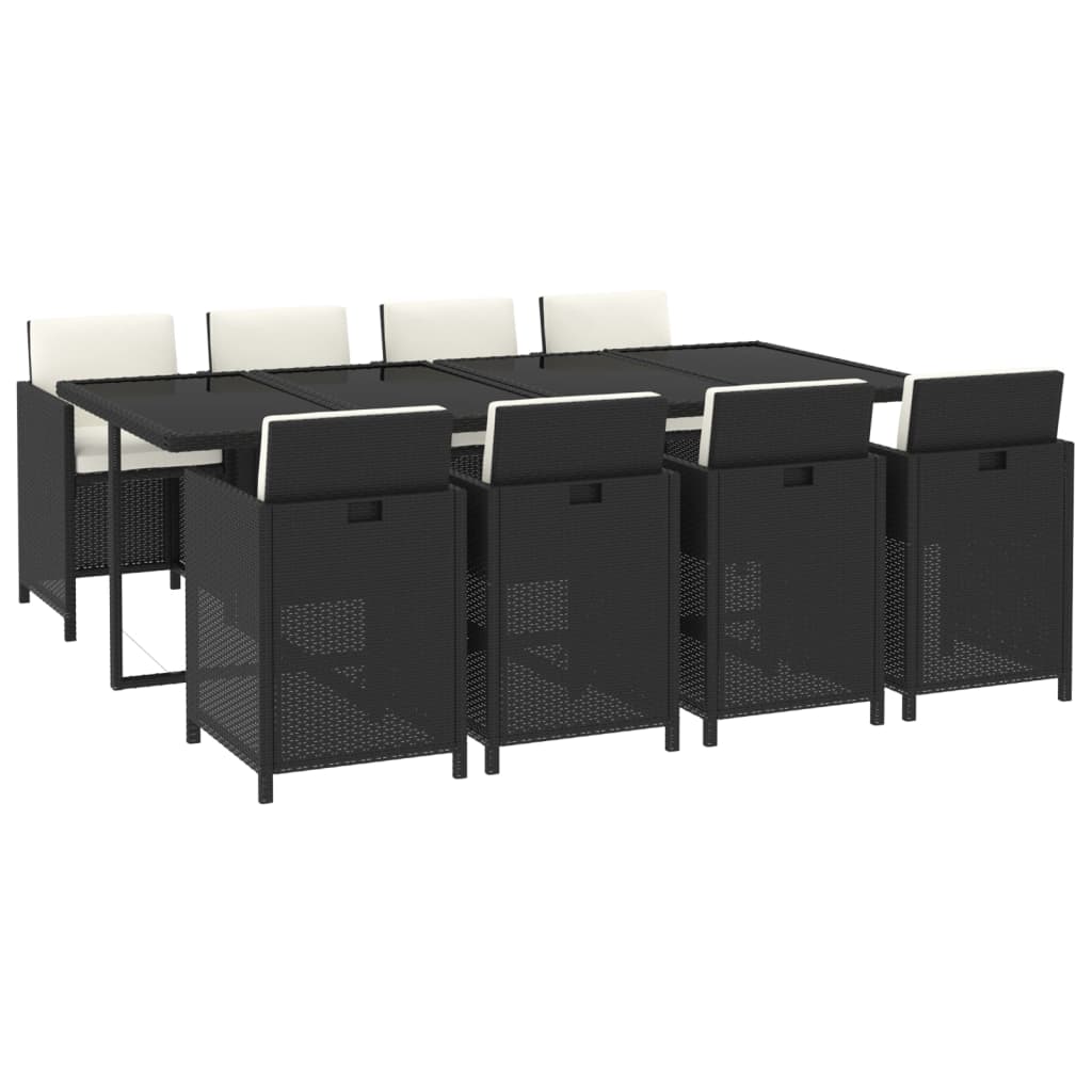 vidaXL Σετ Τραπεζαρίας Κήπου 9 τεμ. Μαύρο από Συνθ. Ρατάν με Μαξιλάρια