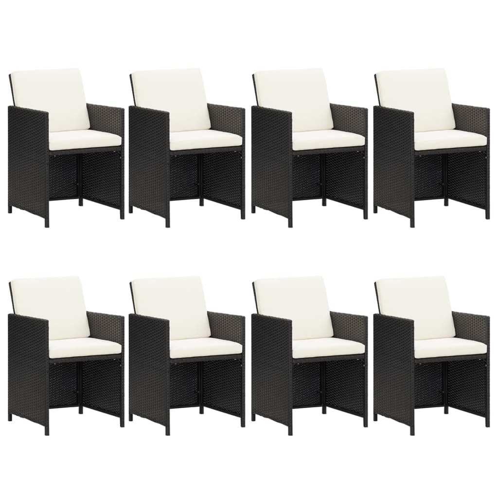 vidaXL Σετ Τραπεζαρίας Κήπου 9 τεμ. Μαύρο από Συνθ. Ρατάν με Μαξιλάρια