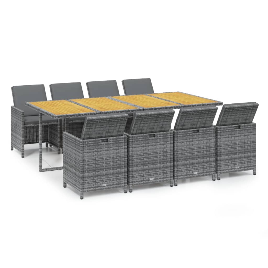 vidaXL Σετ Τραπεζαρίας Κήπου 9 τεμ. Γκρι Συνθετικό Ρατάν με Μαξιλάρια