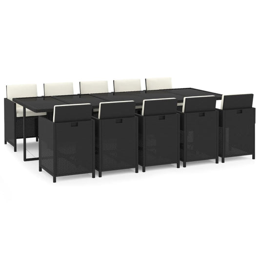 vidaXL Σετ Τραπεζαρίας Κήπου 11 τεμ.Μαύρο Συνθετικό Ρατάν με Μαξιλάρια