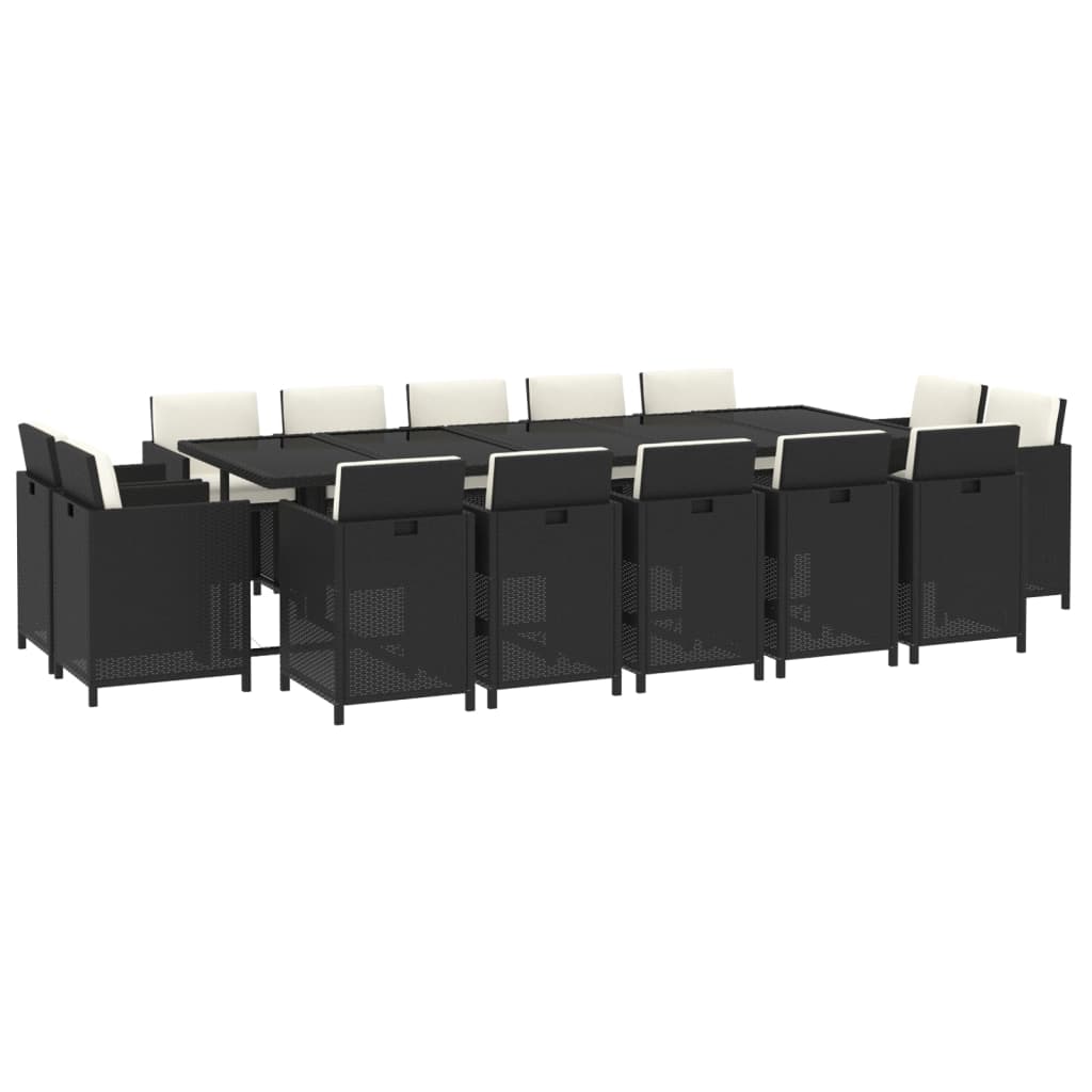 vidaXL Σετ Τραπεζαρίας Κήπου 15 τεμ Μαύρο από Συνθ. Ρατάν με Μαξιλάρια