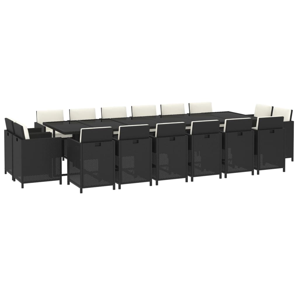vidaXL Σετ Τραπεζαρίας Κήπου 17 τεμ Μαύρο από Συνθ. Ρατάν με Μαξιλάρια