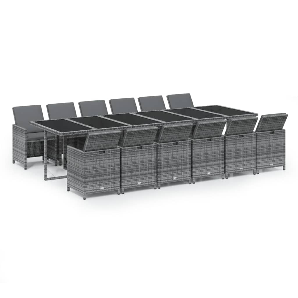 vidaXL Σετ Τραπεζαρίας Κήπου 13 τεμ. Γκρι από Συνθ. Ρατάν με Μαξιλάρια