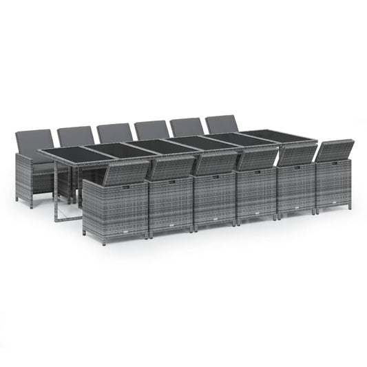 vidaXL Σετ Τραπεζαρίας Κήπου 13 τεμ. Γκρι από Συνθ. Ρατάν με Μαξιλάρια