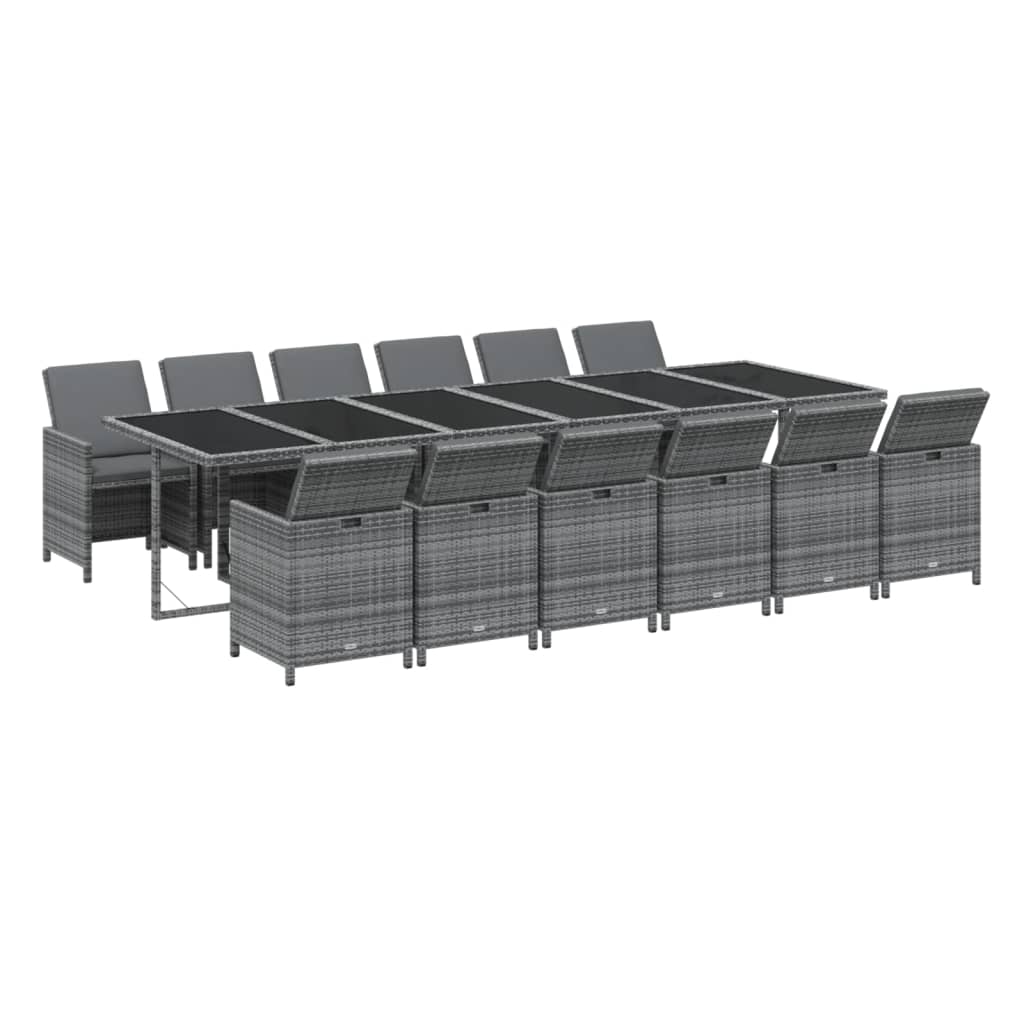 vidaXL Σετ Τραπεζαρίας Κήπου 13 τεμ. Γκρι από Συνθ. Ρατάν με Μαξιλάρια