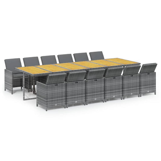 vidaXL Σετ Τραπεζαρίας Κήπου 13 τεμ. Γκρι από Συνθ. Ρατάν με Μαξιλάρια