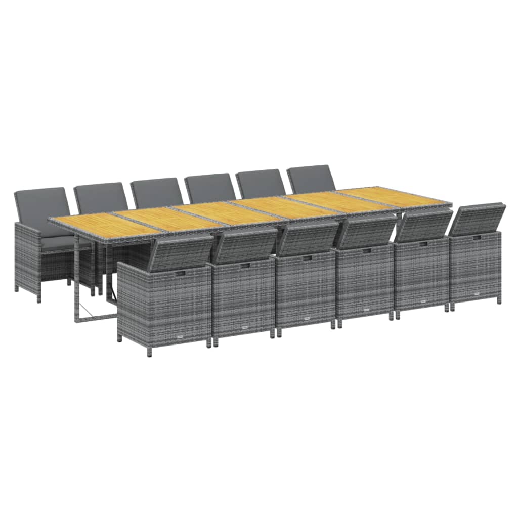 vidaXL Σετ Τραπεζαρίας Κήπου 13 τεμ. Γκρι από Συνθ. Ρατάν με Μαξιλάρια