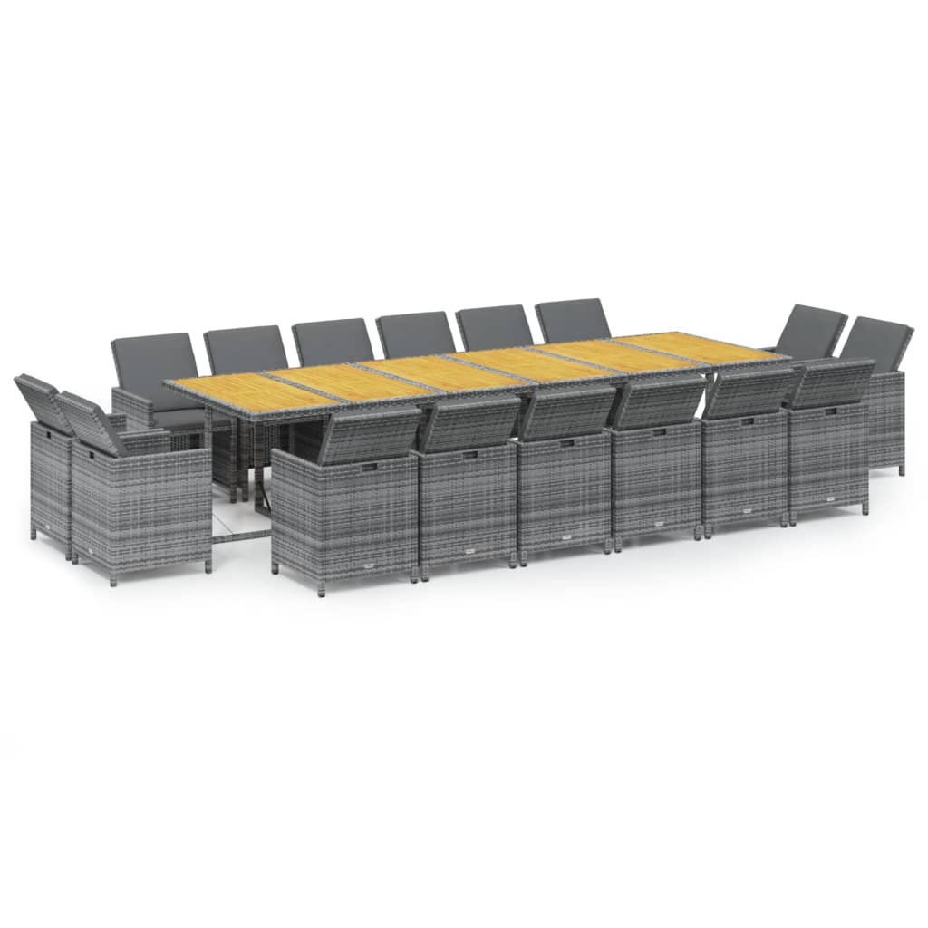 vidaXL Σετ Τραπεζαρίας Κήπου 17 τεμ. Γκρι Συνθετικό Ρατάν με Μαξιλάρια