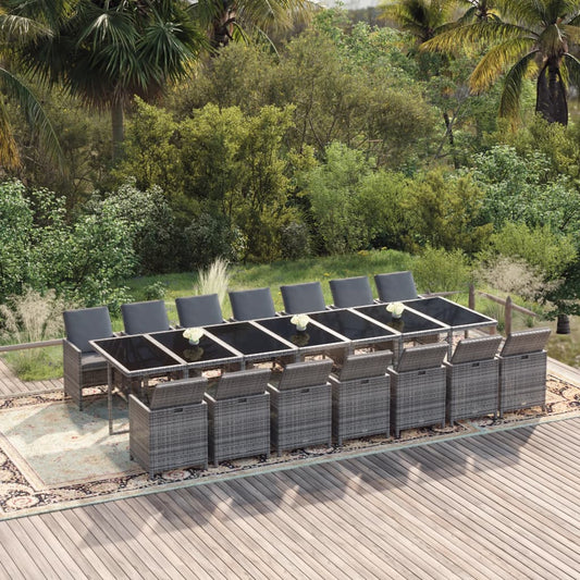 vidaXL Σετ Τραπεζαρίας Κήπου 15 τεμ. Γκρι από Συνθ. Ρατάν με Μαξιλάρια