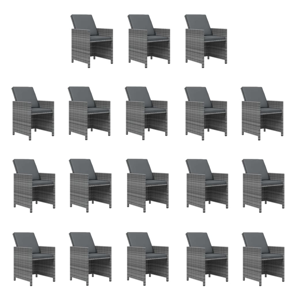 vidaXL Σετ Τραπεζαρίας Κήπου 19 τεμ. Γκρι από Συνθ. Ρατάν με Μαξιλάρια