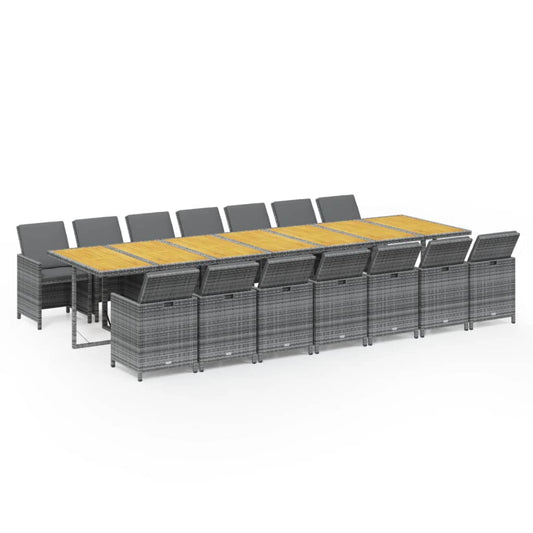 vidaXL Σετ Τραπεζαρίας Κήπου 15 τεμ. Γκρι Συνθετικό Ρατάν με Μαξιλάρια