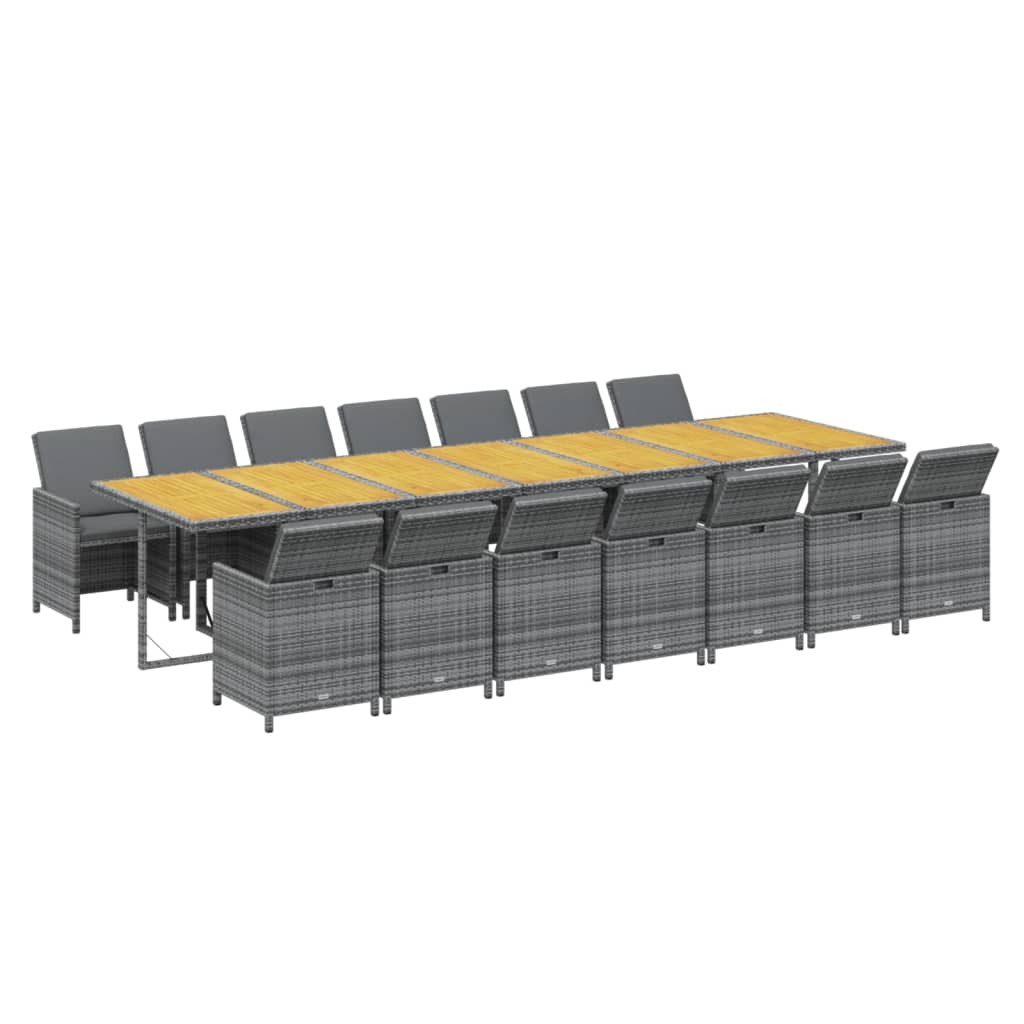 vidaXL Σετ Τραπεζαρίας Κήπου 15 τεμ. Γκρι Συνθετικό Ρατάν με Μαξιλάρια