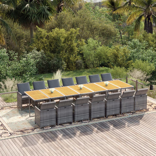 vidaXL Σετ Τραπεζαρίας Κήπου 15 τεμ. Γκρι Συνθετικό Ρατάν με Μαξιλάρια