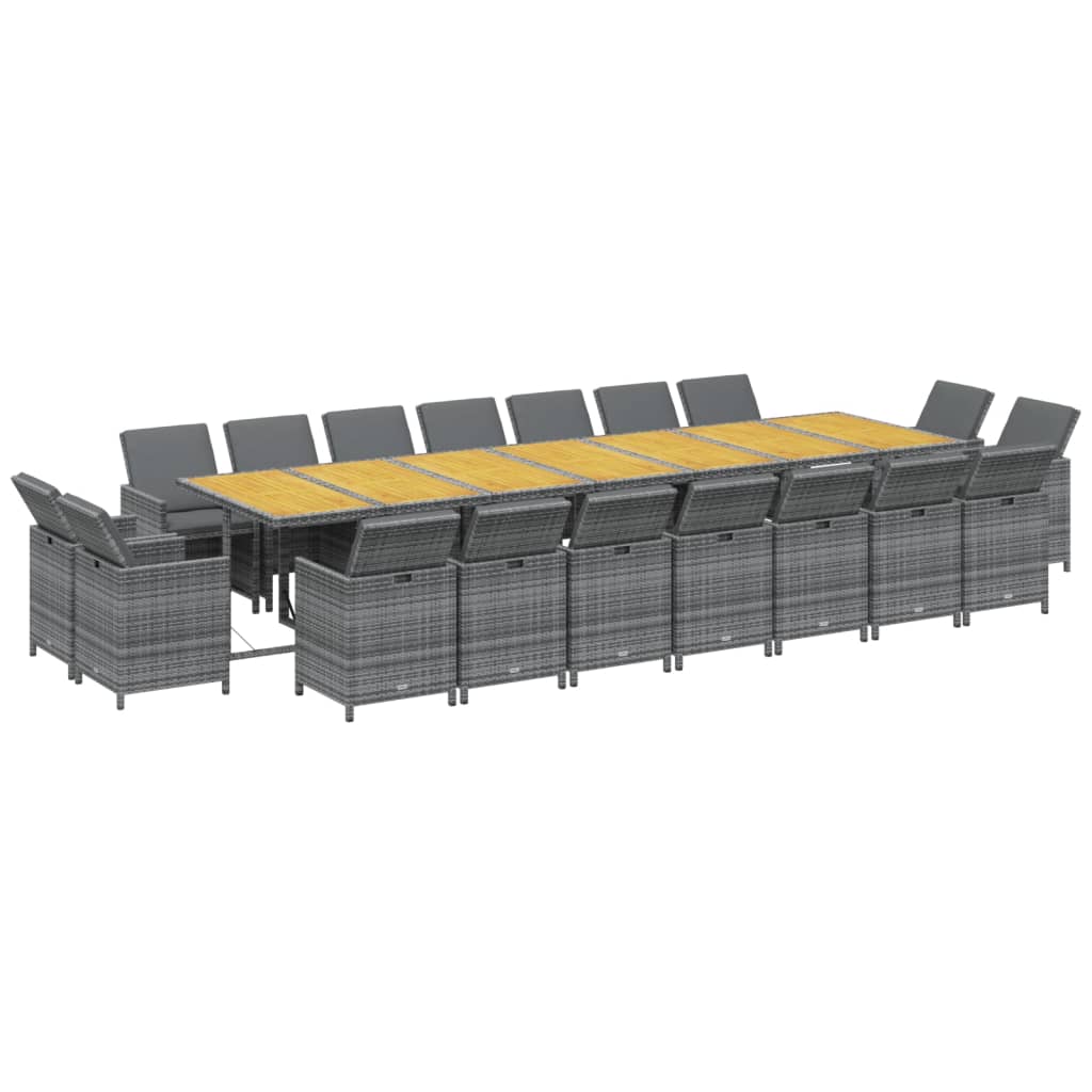 vidaXL Σετ Τραπεζαρίας Κήπου 19 τεμ. Γκρι Συνθετικό Ρατάν με Μαξιλάρια