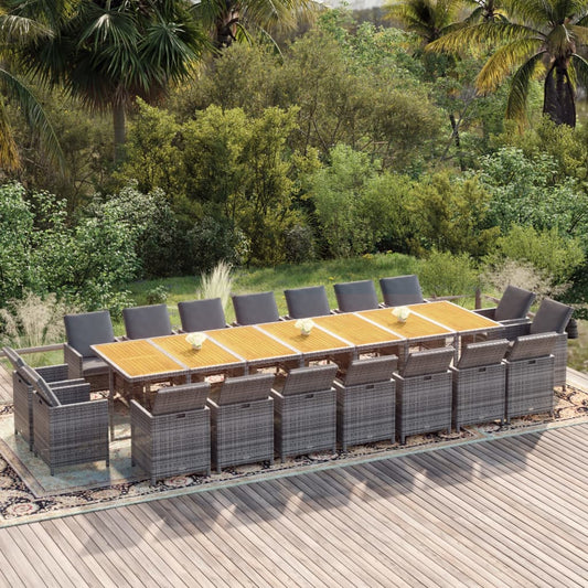 vidaXL Σετ Τραπεζαρίας Κήπου 19 τεμ. Γκρι Συνθετικό Ρατάν με Μαξιλάρια