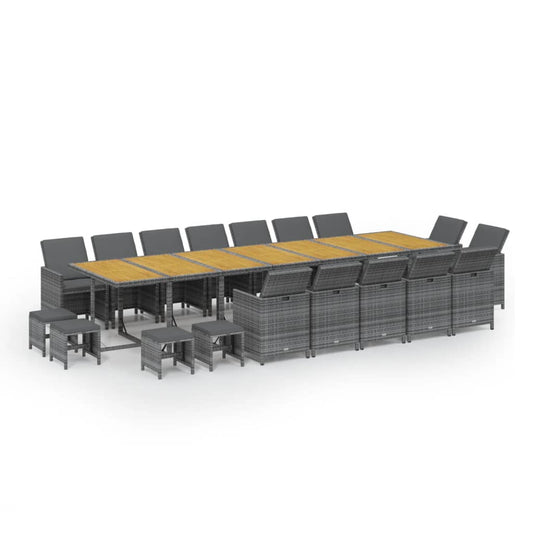 vidaXL Σετ Τραπεζαρίας Κήπου 19 τεμ. Γκρι Συνθετικό Ρατάν με Μαξιλάρια