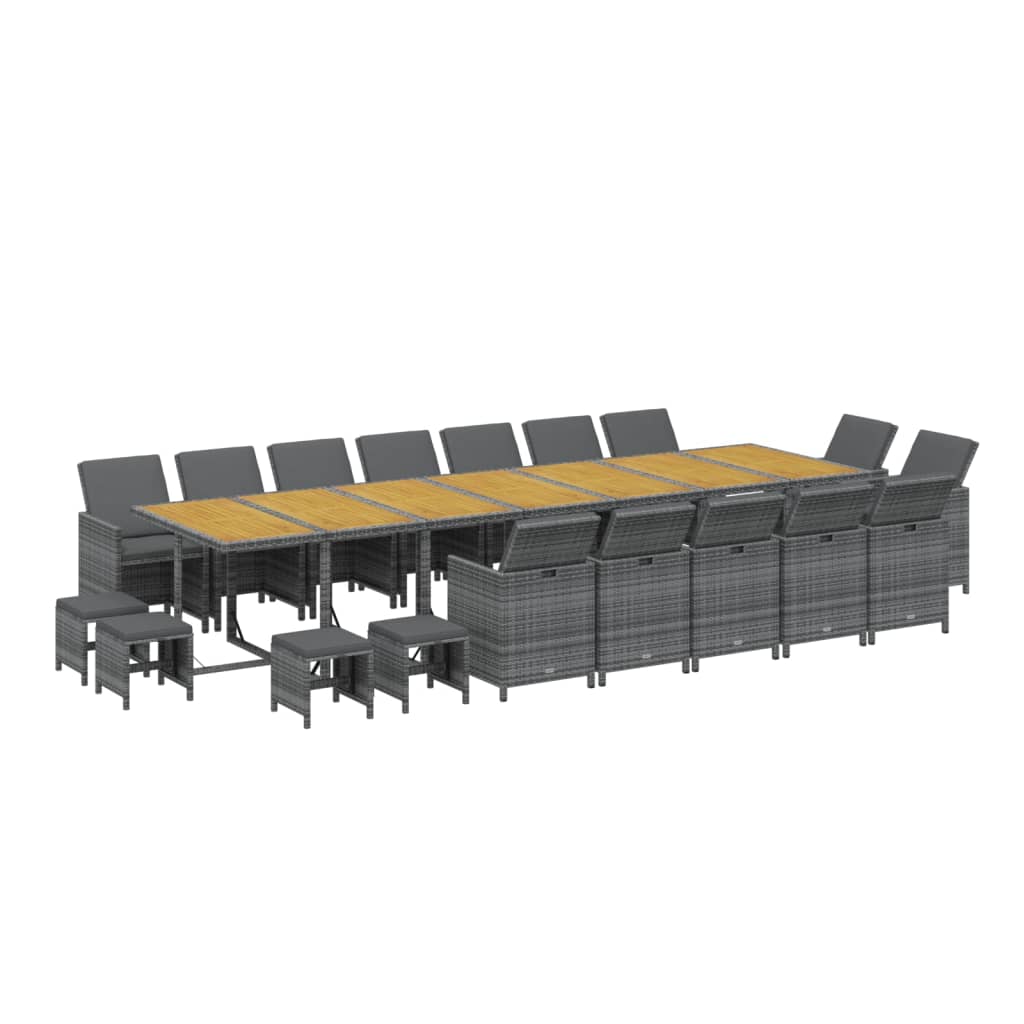 vidaXL Σετ Τραπεζαρίας Κήπου 19 τεμ. Γκρι Συνθετικό Ρατάν με Μαξιλάρια