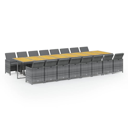 vidaXL Σετ Τραπεζαρίας Κήπου 17 τεμ. Γκρι από Συνθ. Ρατάν με Μαξιλάρια