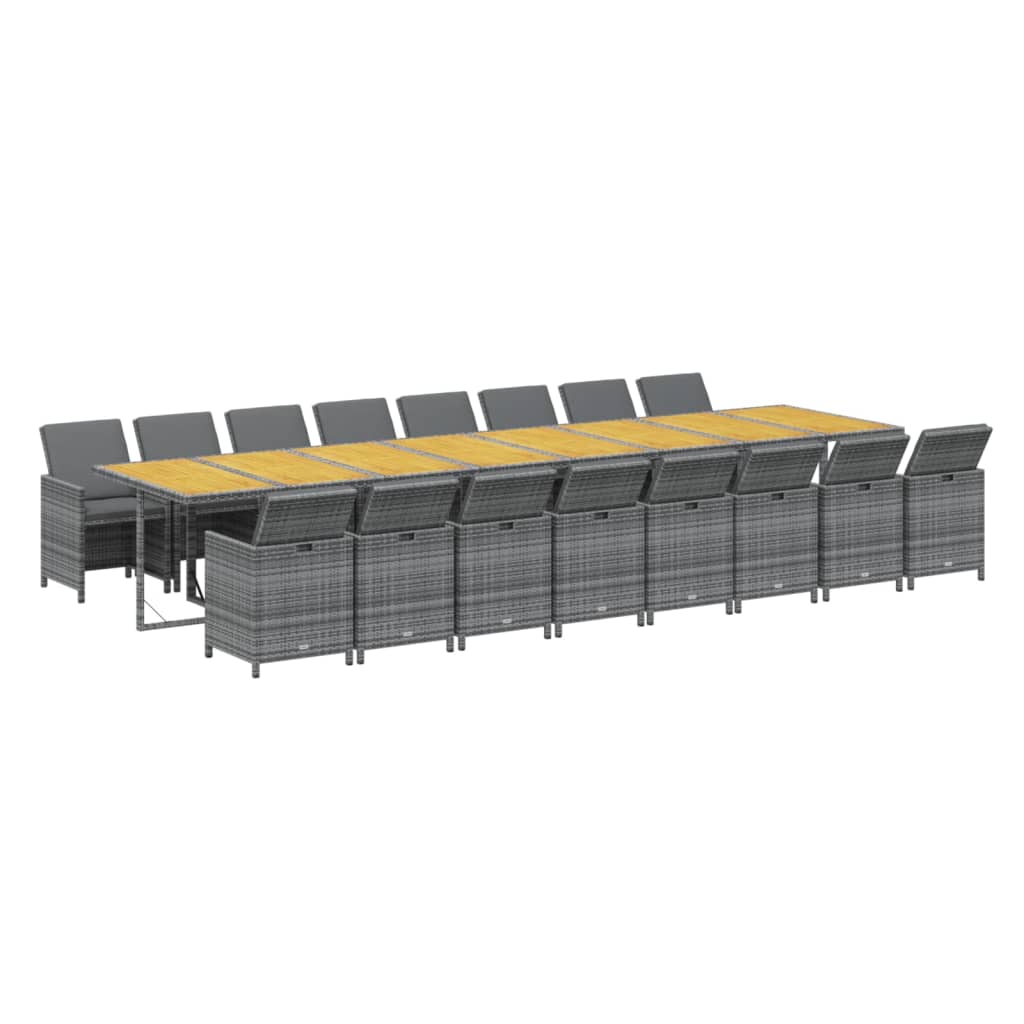 vidaXL Σετ Τραπεζαρίας Κήπου 17 τεμ. Γκρι από Συνθ. Ρατάν με Μαξιλάρια