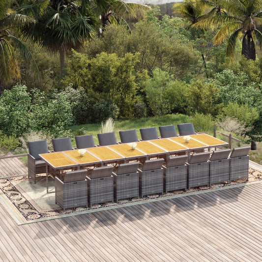 vidaXL Σετ Τραπεζαρίας Κήπου 17 τεμ. Γκρι από Συνθ. Ρατάν με Μαξιλάρια