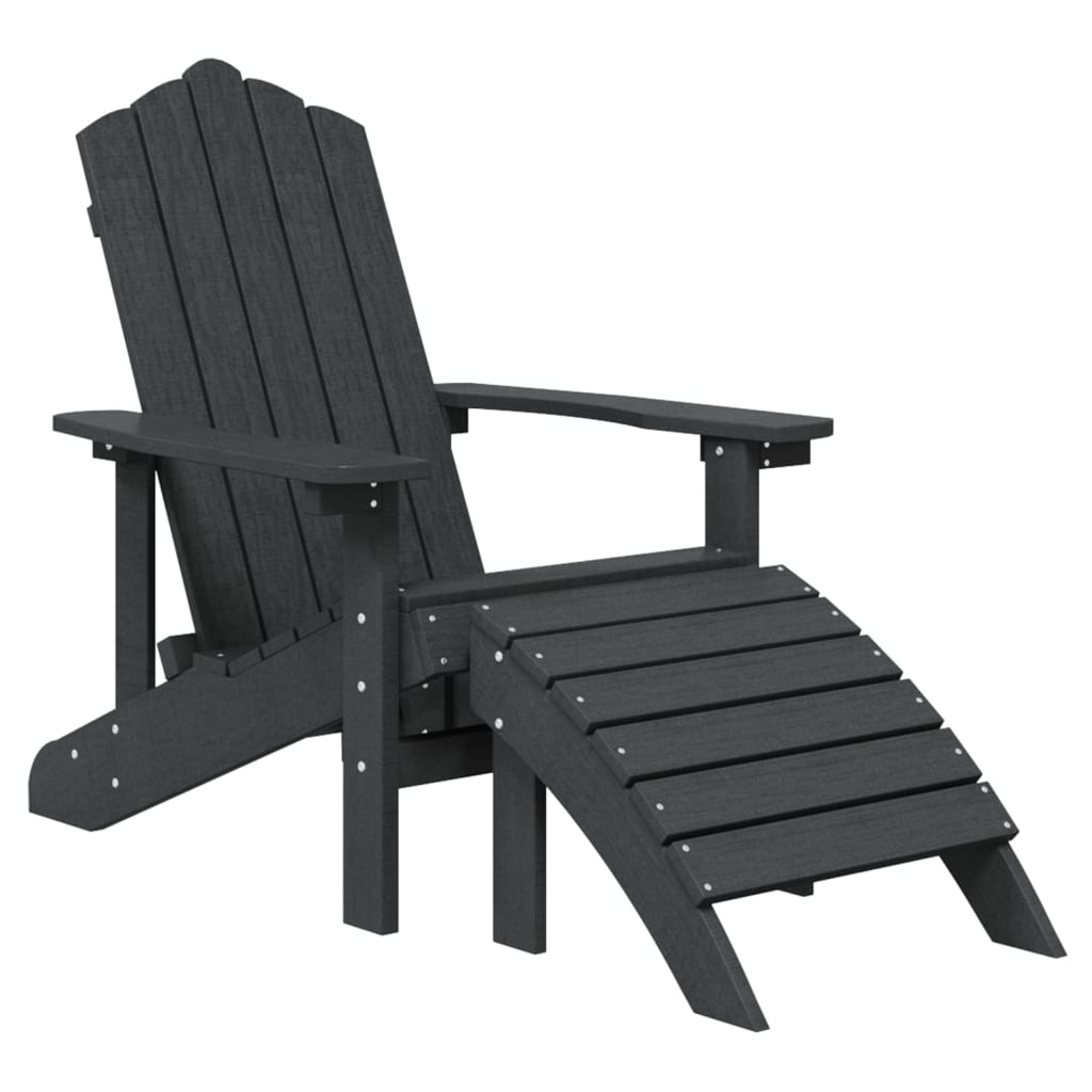 vidaXL Καρέκλα Κήπου Adirondack Ανθρακί HDPE με Υποπόδιο & Τραπεζάκι