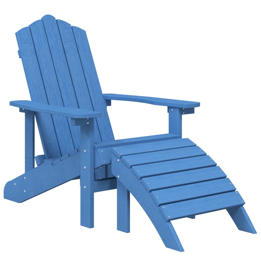 vidaXL Καρέκλα Κήπου Adirondack Γαλάζια HDPE με Υποπόδιο & Τραπεζάκι
