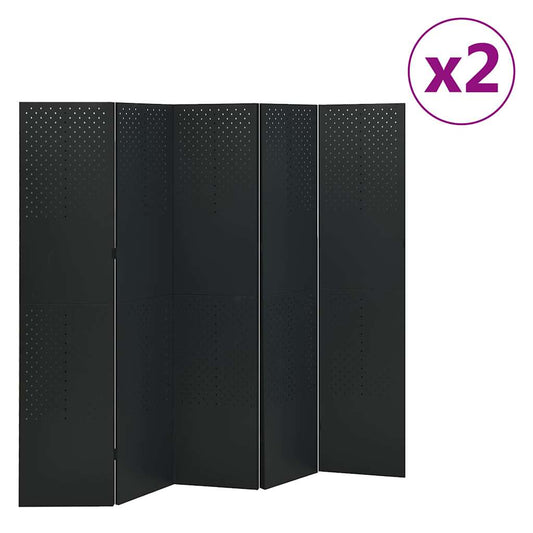 vidaXL Διαχωριστικά Δωματίου 2 τεμ με 5 Πάνελ Μαύρο 200x180εκ.  Ατσάλι