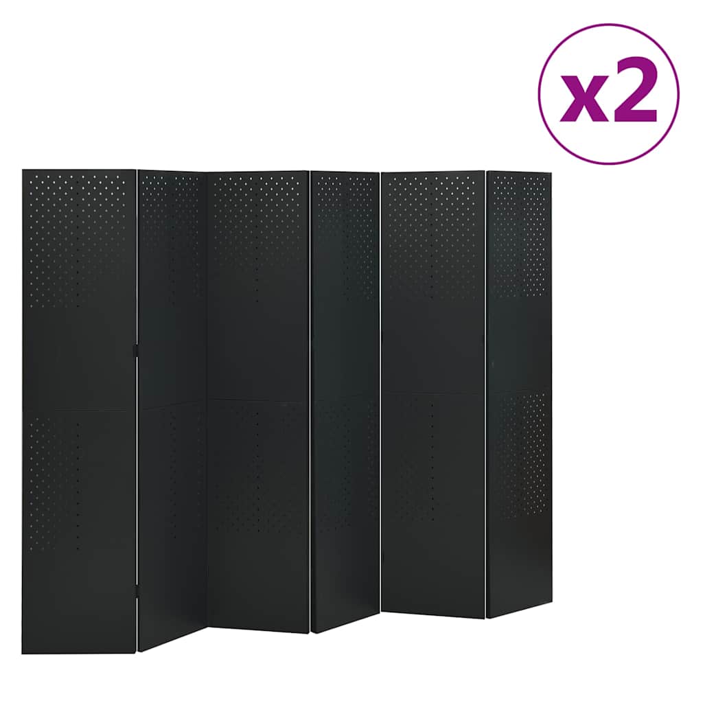 vidaXL Διαχωριστικά Δωματίου 2 τεμ με 6 Πάνελ Μαύρο 240x180εκ. Ατσάλι