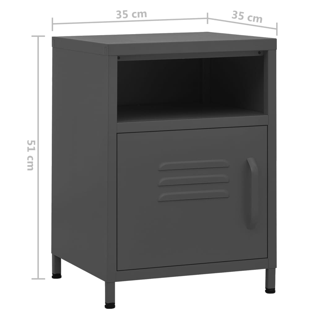 vidaXL Κομοδίνα 2 τεμ. Ανθρακί 35 x 35 x 51 εκ. Ατσάλινα