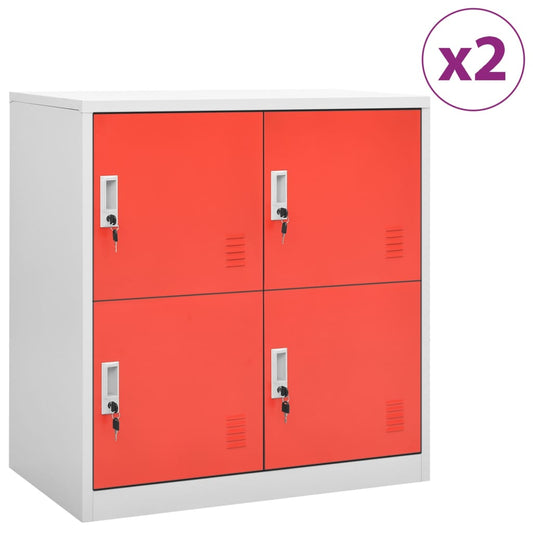 vidaXL Φοριαμοί 2 τεμ. Ανοιχτό Γκρι/Κόκκινο 90x45x92,5 εκ. Ατσάλινοι