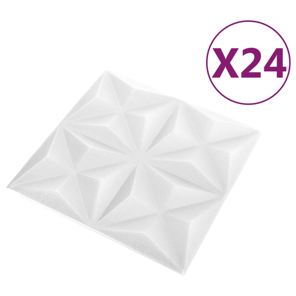 vidaXL Πάνελ Τοίχου 3D 24 τεμ. Λευκό Origami 50 x 50 εκ. 6 μ²