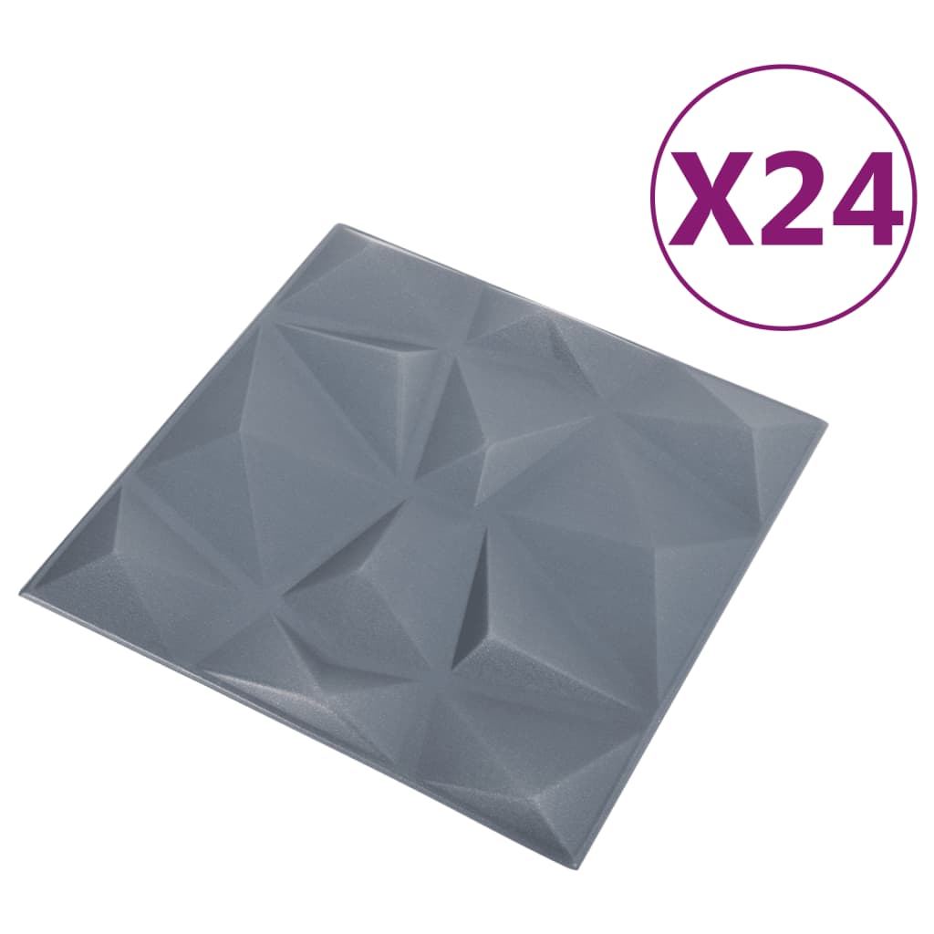vidaXL Πάνελ Τοίχου 3D 24 τεμ. Γκρι Διαμαντιού 50 x 50 εκ. 6 μ²