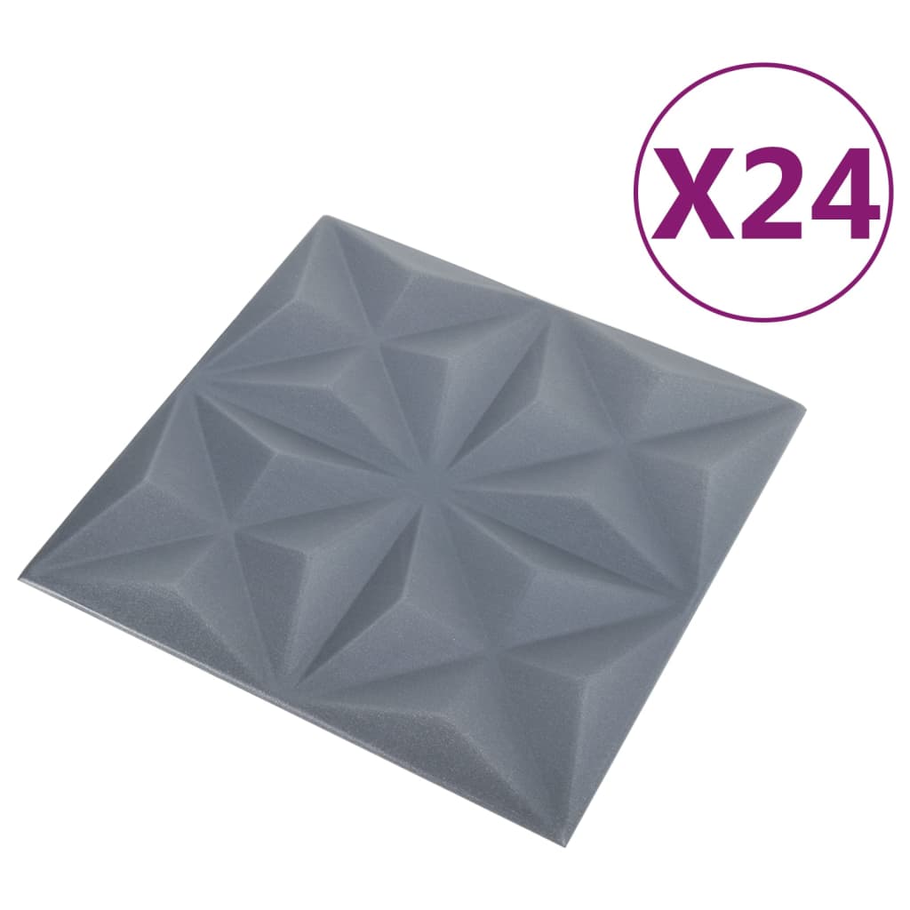 vidaXL Πάνελ Τοίχου 3D 24 τεμ. Γκρι Origami 50 x 50 εκ. 6 μ²