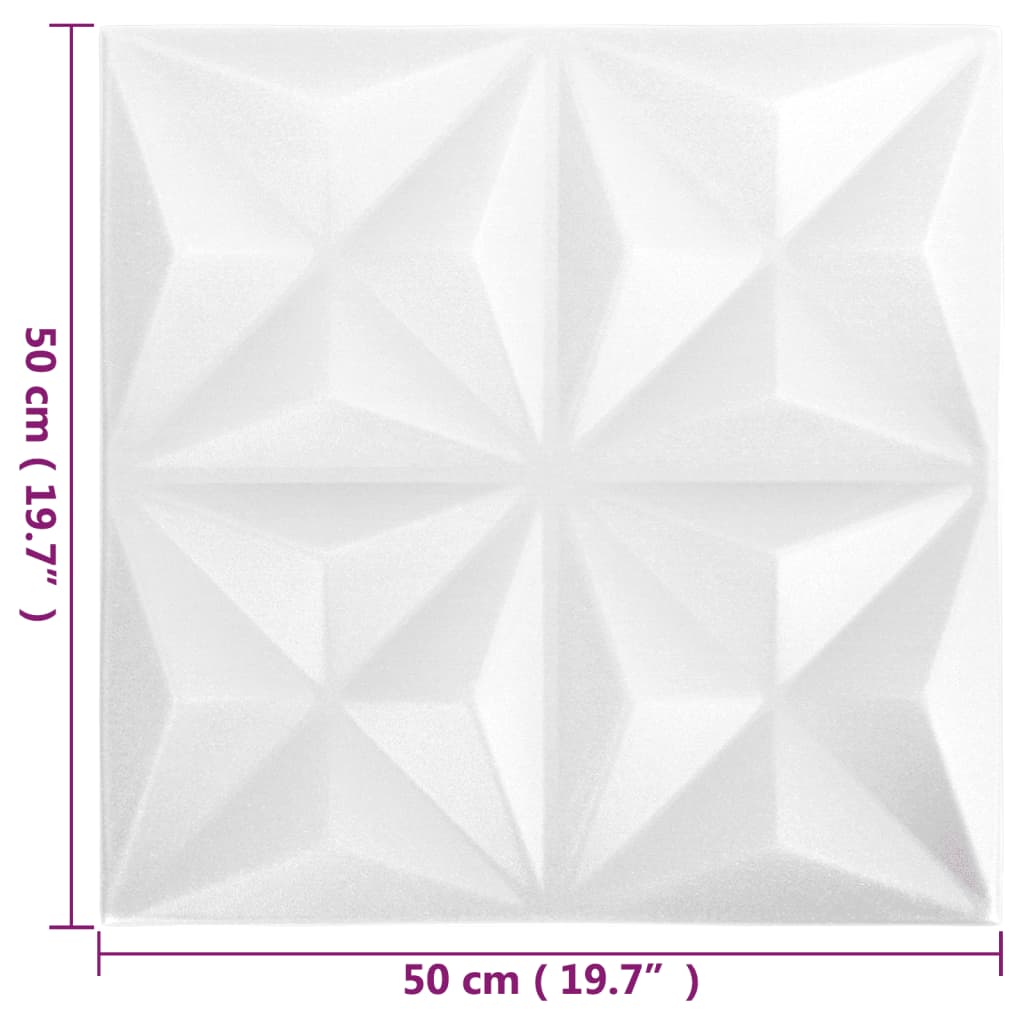 vidaXL Πάνελ Τοίχου 3D 12 τεμ. Λευκό Origami 50 x 50 εκ. 3 μ²