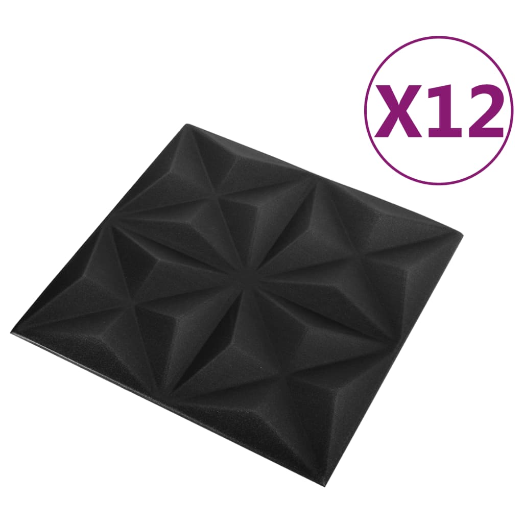 vidaXL Πάνελ Τοίχου 3D 12 τεμ. Μαύρο Origami 50 x 50 εκ. 3 μ²