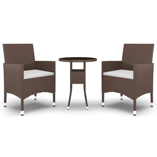 vidaXL Σετ Επίπλων Bistro Κήπου 3 τεμ. Καφέ Συνθ. Ρατάν/Ψημένο Γυαλί