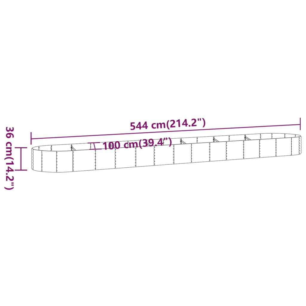 vidaXL Ζαρντινιέρα Πράσινη 544x100x36 εκ. Γαλβανισμένος χάλυβας Πούδρας