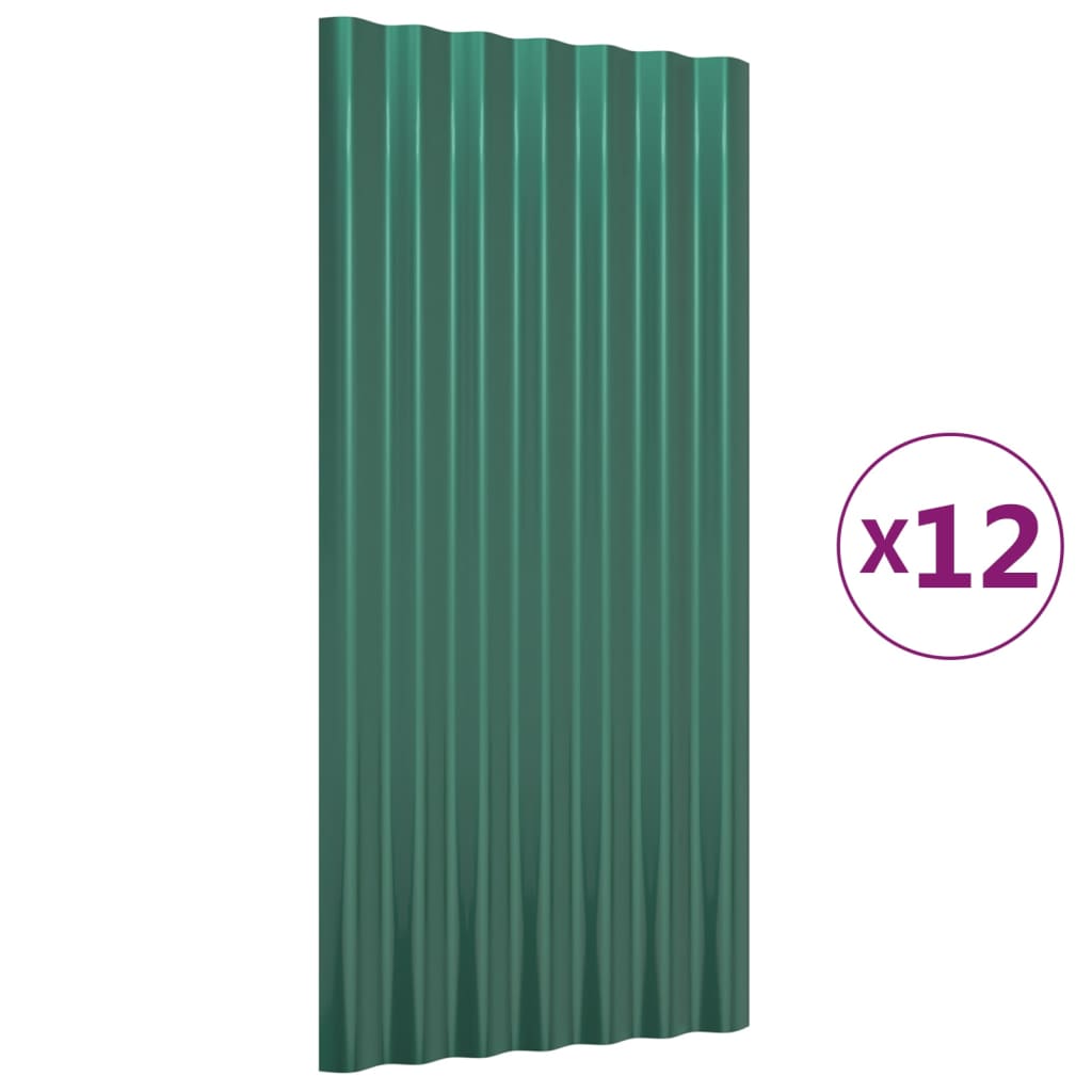 vidaXL Πάνελ Οροφής 12 τεμ. Πράσινα 80x36 εκ. Γαλβανισμένος χάλυβας