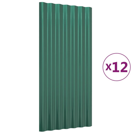 vidaXL Πάνελ Οροφής 12 τεμ. Πράσινα 80x36 εκ. Γαλβανισμένος χάλυβας