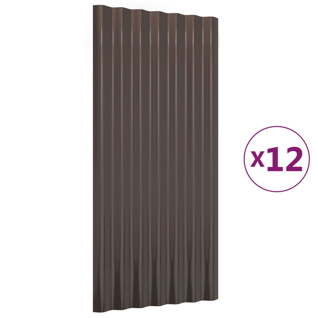 vidaXL Πάνελ Οροφής 12 τεμ. Καφέ 80x36 εκ. Γαλβανισμένος χάλυβας