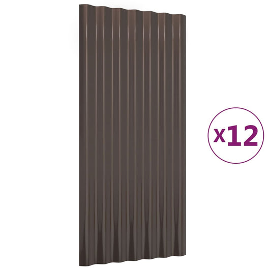 vidaXL Πάνελ Οροφής 12 τεμ. Καφέ 80x36 εκ. Γαλβανισμένος χάλυβας