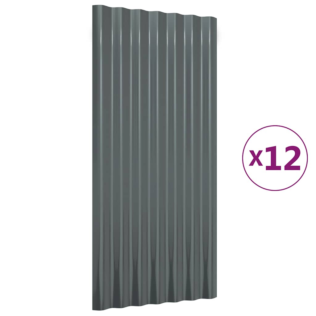 vidaXL Πάνελ Οροφής 12 τεμ. Ανθρακί 80x36 εκ Γαλβανισμένος χάλυβας