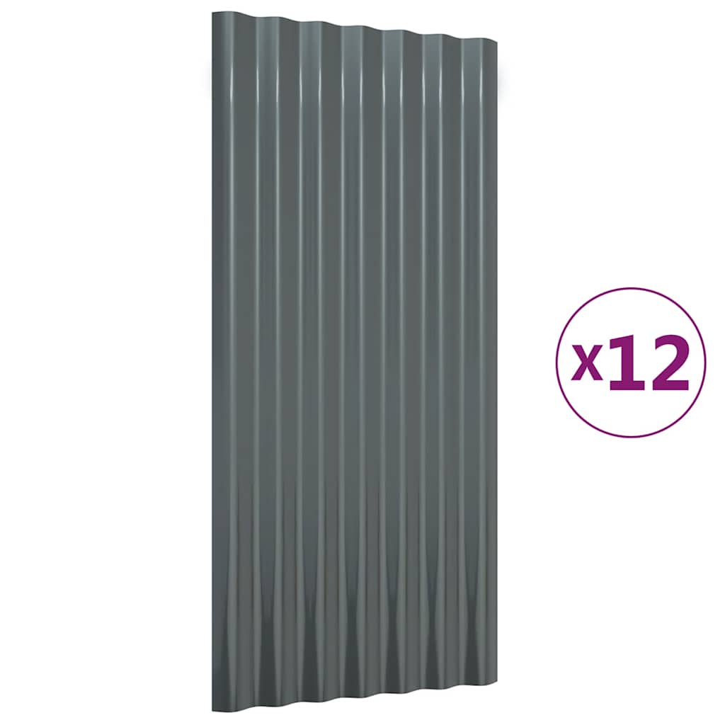 vidaXL Πάνελ Οροφής 12 τεμ. Ανθρακί 80x36 εκ Γαλβανισμένος χάλυβας