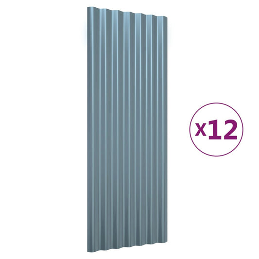 vidaXL Πάνελ Οροφής 12 τεμ. Γκρι 100x36 εκ. Γαλβανισμένος χάλυβας