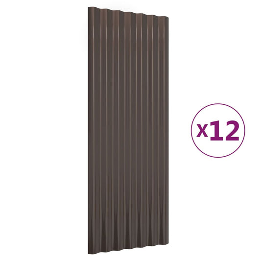 vidaXL Πάνελ Οροφής 12 τεμ. Καφέ 100x36 εκ. Γαλβανισμένος χάλυβας